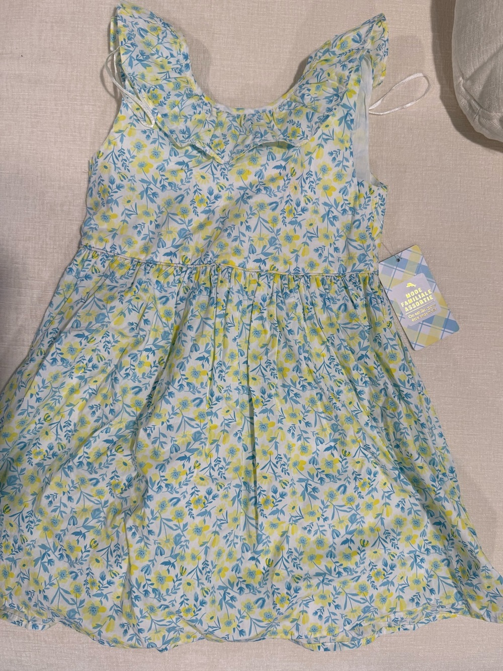 Tommy Bahama Girls Spring Floral Ruffle-Shoulder Dress - Blue & Yellow